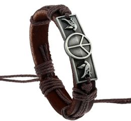 New fashion 100% Leather Bracelet Peace dove Charm Men Bracelet Alloy Charms Bracelet Jewellery Party Fine Jewellery Leather For Unisex