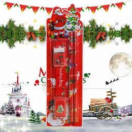 Cute Merry Christmas Stationery Set 5 in 1 Pencils Ruler Eraser Pencil Sharpener Santa Claus Gifts For Kid Office School Supply