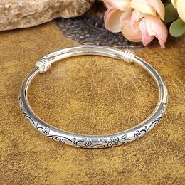 Classic Vintage Silver Round Bangles Handmade Carved Plum Cuff Bracelets Bangles For Women Girls Jewellery Gifts