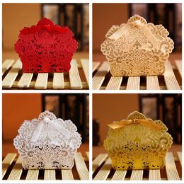 100pcs Laser Cut Hollow Lace Flower White Gold Red Candy Box Wedding Party Sweets Xmas Candy Gift Favors Boxes WX9-1740