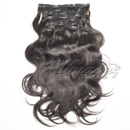 VMAE Mongolian Natural Black Peruvian 120g Body Wave soft touch No tangle Cuticle Aligned Virgin Human Hair Extensions Clip In