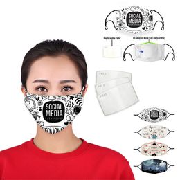 Fashion face mask Digital printing adjustable protective mask dust and haze with PM2.5 filter cross-border breathable face masks