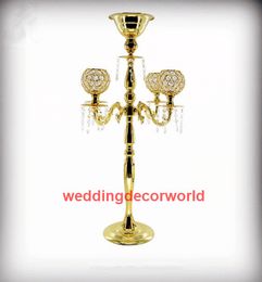no flowers including )Tall Wedding Decoration Crystal Table Candles Holder 5 Arms Gold Candelabra decor723