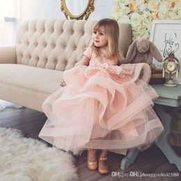 Flower Girl Dresses Ankle-length Princess Ball Gown Short Sleeves Satin Mesh Lace Princess Dresses for Birthday Special Occasion Beautiful