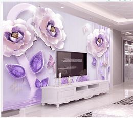 wallpaper for walls 3 d for living room 3D stereo relief peony European TV background wall