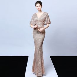 Pailletten Applique Mermaid Abendkleider 2020 Realbild Langarm Gold Champagner 3D Rose Floral Bottom Afrikanisches schwarzes Mädchen Abendkleid