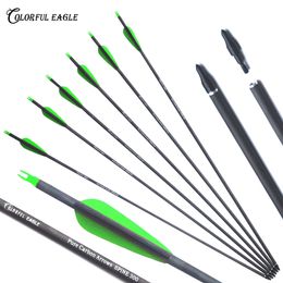 28" 30" 31"Archery Pure Carbon Arrows with Replaceable Arrowheads 3" Plastic Feathers Spine 300 400 for Recurve Compound Bow Arrow Hunting