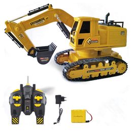E2 Remote Control Excavator& Digger Car& Boy Toy, 2.4G 10 Channels, 1:20 Scale, 360°-Rotation, with Sound& Lights, Christmas Kid Gift, USEU