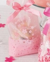 100 Pcs Pink Cherry Cookie Bag,Plastic Semi Clear Cellophane Flat Open,For Bakery Gift Wedding Party Favors Packaging,16x26cm