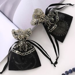 Black Flower Lace Gift Bag Travle Jewellery Storage Bags Europe Style Polyester Drawstring Pouches Wholesale