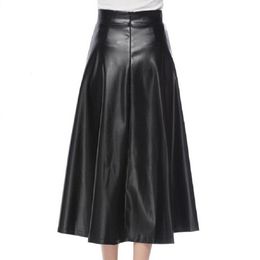 Skirts Autumn Winter High Waist Pleated Skirts Womens Elegant ALine Black PU Leather Skirt Casual Punk Gothic Long Maxi Skirts Saia V191