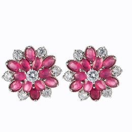 LuckyShine Trendy Women Ear clip Colourful Cubic Zirconia Cz Flower 4 Colour 925 sterling Silver plated Earrings 3 Pair/Lot Free Shipping