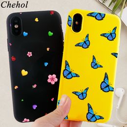 Floral Phone Cases for IPhone SE 11 Pro 8 7 6s Plus X XS MAX XR Case Butterfly Silicone Fitted Back Covers Accessories