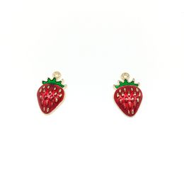 Wholesale-Cute Gold Tone All Enamel Strawberry Charms Pendants For Jewelry Making Findings Wholesale 40pcs/lot