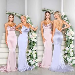 Sexy Backless Women New Summer Bridesmaids Dresses Matte Satin Mermaid Spaghetti Straps Long Wedding Guest Party Evening Gowns BD8926