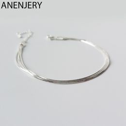 ANENJERY Simple 925 Sterling Silver Snake Bone Chain Anklet Bracelet For Women Girl Gift S-B348