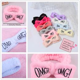 New OMG Letter Coral Fleece Wash Face Bow Hairbands For Women Girls Headbands Headwear Hairbands Turban Baby Hair Accessories