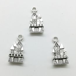 2019 new 100pcs castle Charms Pendants Retro Jewellery Accessories DIY Antique silver Pendant For Bracelet Earrings Keychain 21x11mm