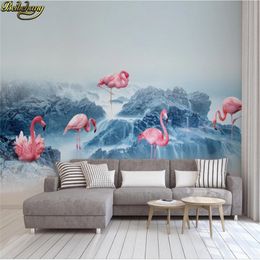 beibehang Custom wall paper nordic small fresh reef sea flamingo mood background wall papel pintado de pared 3d wallpaper