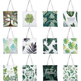 Tropical Plants Shopping Bags Printed Travel Beach Bags Canvas Shoulder Bags Tropical Plants Bag Organizer Kids Handbags CCA11845-A 20pcs