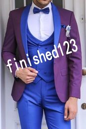 Classic Style One Button Burgundy Wedding Groom Tuxedos Shawl Lapel Groomsmen Men Suits Prom Blazer (Jacket+Pants+Vest+Tie) NO:1930