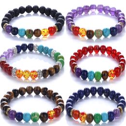 7 Chakra Bracelet Men Black Lava Healing Balance Beads Bracelet Natural Yoga Bracelet Men Women Christmas Festival Gifts