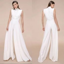 2020 Elie Saab Prom Jumpsuits High Neck Pantsuits Satin Dresses Floor Length Formal Evening Gowns Party Wear Robe De Soiree