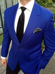 Brand New Royal Blue Mens Wedding Tuxedos Popular Groom Groomsmen Tuxedos Man Blazers Jacket Excellent 2 Piece Suits(Jacket+Pants+Tie) 451