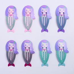 cute cartoon mermaid NZ - Fashion Mermaid hair clips 4 color Baby Girls hair accessories Cute Cartoon Animal hair pins Metal Color barrettes JJ361