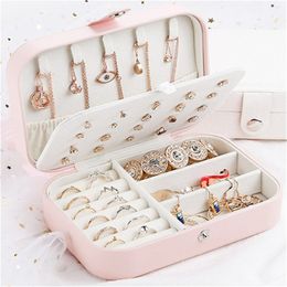 Protable PU Leather Jewellery Box Multifunction Double Layer Earring Necklace Ring Organiser Holder Jewellery Storage Case