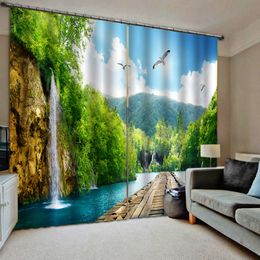 Custom any size photo Green beautiful scenery waterfall 3d curtains window balcony thickened windshield blackout curtains