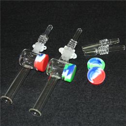 hookahs Glass Nectar Kits with 10mm 14mm Quartz Tips Keck Clip 5ml Silicone Container Reclaimer Nector Kit for Smoking