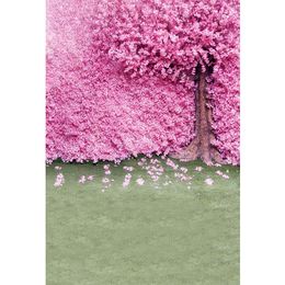 Digital Printed Pink Flower Tree Backdrop Wall for Photography Spring Blossoms Floral Wedding Photo Shoot Background Green Floor