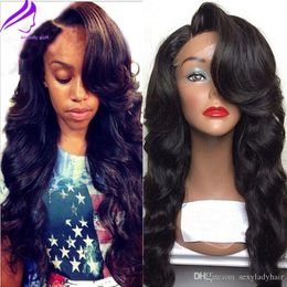 Top Selling body Wave Wig Synthetic Lace Front Wigs Black Side Part With Full Bangs Bouncy Heat Resistant Hair Wigs