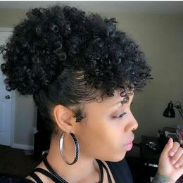 African Curly Ponytail Wave POnytail With Bang Afro Kinky Curly Puff Hair Extensions for African American,1B# color 120g