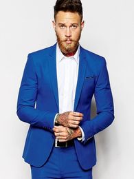 Fashion Royal Blue Men Wedding Tuxdos Notch Lapel Groom Tuxedos Excellent Men Jacket Blazer 2 Piece Suit(Jacket+Pants+Tie) 2663
