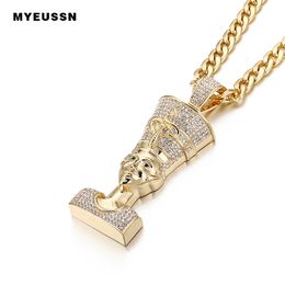 Egyptian Men Necklace&Pendant Vintage Gold/Silver Chain Necklace with cuban chain Iced Out Crystal Gold Hip Hop PunkJewelry