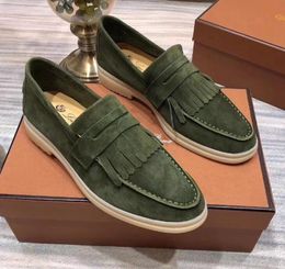 Nubuck Tassels Casual Lp Dress Shoe Original Cowhide Leather Slip on Loafers Mens Loro Walk Loafers Luxury Designer Plus Size 45 46