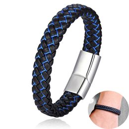 Mens Trendy Genuine Leather charm Bracelets Multilayer Blue Black Braided rope handmade Stainless steel buckle Wrap Bangle DIY Jewellery