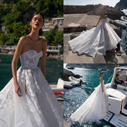 2019 Inbal Dror Bohemian Wedding Dresses Sweetheart Lace Appliques Illusion Sexy Beach Wedding Dress Custom Made Bead Boho Bridal Gowns