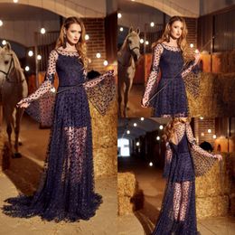 Black Evening Dresses Long Sleeve A Line Evening Gowns Sweep Train Custom Made Bohemian Country Formal Dress