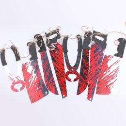 8pcs/lot Halloween Plastic Blood Knife Tools Sets Horror Spooky Haunted House Hanging Knife Garland Banner Halloween Decoration