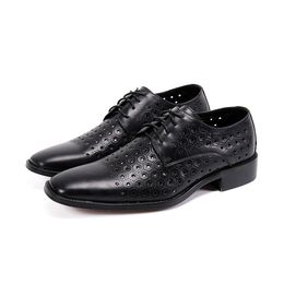 Мягкая подлинная Batzuzhi's Men's New Black Dress Lace-Up Summer Hollow Leather Shoes Men Zapatos Hombre 648