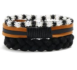 2020 Hot sale 100% genuine leather bracelet DIY crystal Braid wax rope Beading Men's Combination suit Bracelet 3styles/1set