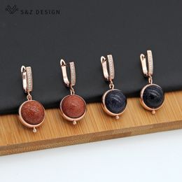 Fashion- Trendy CZ Zircon Earrings Natural Golden Sand Stone Drop Earrings 585 Rose Gold Earrings For Women Fine Fashion Jewelry