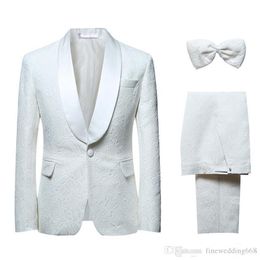 Cheap And Fine Ivory Shawl Lapel One Button Wedding Groom Tuxedos Men Suits Wedding Prom Dinner Best Man Blazer(Jacket+Tie+Pants) N31