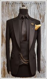 Hot Selling Groomsmen Peak Lapel Groom Tuxedos Chocolate Men Suits Wedding/Prom/Dinner Best Man Blazer ( Jacket+Pants+Tie+Vest) G228