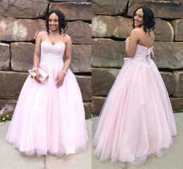 Beautiful Beads Sweet 16 Pink Quinceanera Dresses Beads Sequins Sweetheart Tulle Pearls Sleeveless Girl Prom Party Dress Long Formal Gowns
