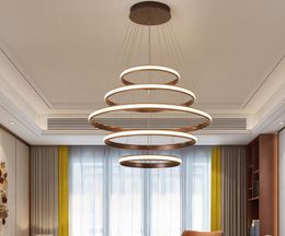 New Modern LED pendant lights living room dining Black White golden coffee Rings aluminum body ceiling mounted indoor lamps de MYY