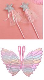 Party Favour kids wings glitter star magic wands fancy dress cosplay fairy gradient Colour butterfly wing tassel sequins wand pink girls gift